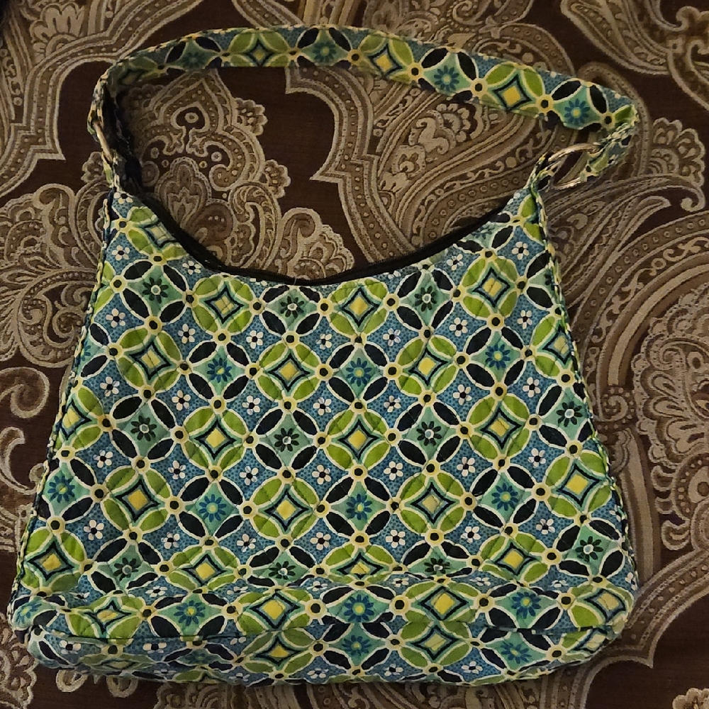 Stylish Blue and Green VERA BRADLEY Zipper QUILTED Patterned Women's Bag/PURSE.